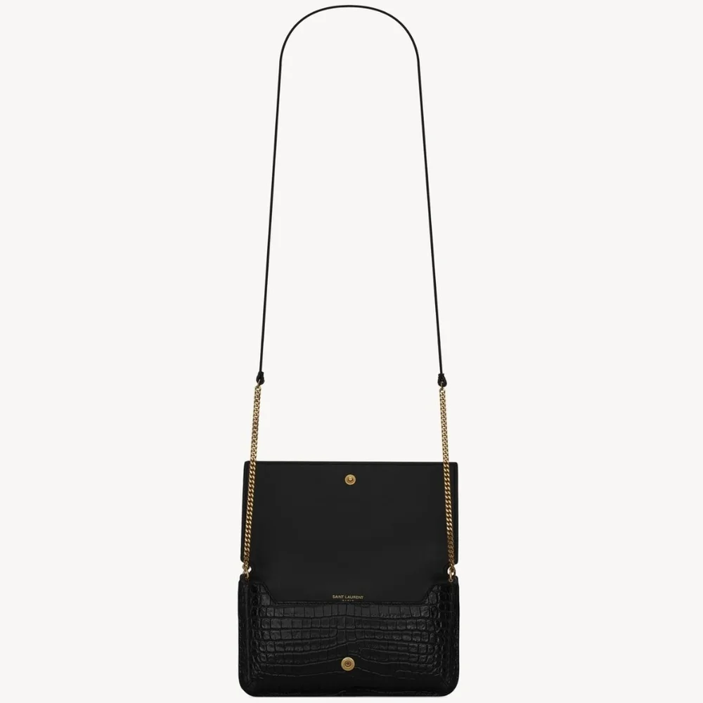 YSL SAINT LAURENT CASSANDRE PHONE HOLDER W/ STRAP IN CROCODILE-EMBOSSED LEATHER - Picture 9 of 16